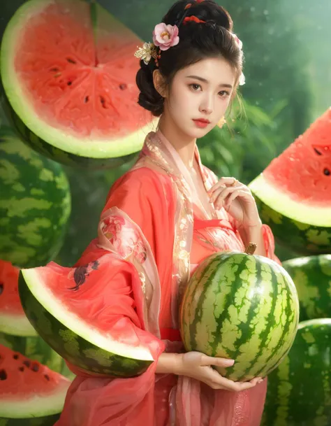 Symmetrical art
Double Exposure Style, Volumetric Lighting, leaning forward,light depth, dramatic atmospheric lighting, Volumetric Lighting, double image ghost effect, image combination, double exposure style
(realistic, photorealistic),
watermeloncarving, the girl surrounded by a watermelon,The girl is in the middle of the watermelon. The watermelon skin surrounds the girl,and the girl's side is the flesh of watermelon,