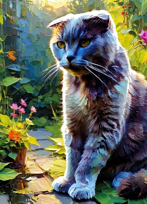 abstract style overgrown brutalism,the sun shines through a cat,colorful flowers,((style of Henry Asencio)),4k,uhd,masterpiece,rnon-representational,colors and shapes,expression of feelings,imaginative,highly detailed,cool color balance,sharp,detail,highly detailed,warm light,bright colors,optimistic,glowing,rich deep complex,magical,cinematic atmosphere,pristine,<lora:EldritchPaletteKnife:0.6>,<lora:aleksA4sdxl_128_64:0.95>,