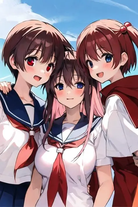 saki, nodoka, yuki, portrait of 3 girls, looking at the camera <lora:ANIME_sakiAnimeCharacters_V2ResizedD1r32:0.8>
AND saki, nodoka, yuki , portrait of 3 girls, looking at the camera
AND (saki:1.3), white school uniform, brown hair, portrait of 3 girls, looking at the camera
AND nodoka, white school uniform, long pink hair, big breast, portrait of 3 girls, looking at the camera
AND yuki, white school uniform, orange hair, red cape, portrait of 3 girls, looking at the camera