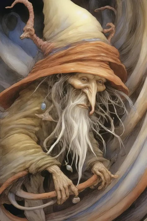 <lora:Wendy Froud Style:1>Wendy Froud Style - close up god riding the wild moebius strip