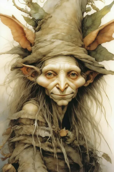 <lora:Wendy Froud Style:1>Wendy Froud Style - close up lovely portrait art, Fusion between Brian Froud and Jean-Baptiste monge