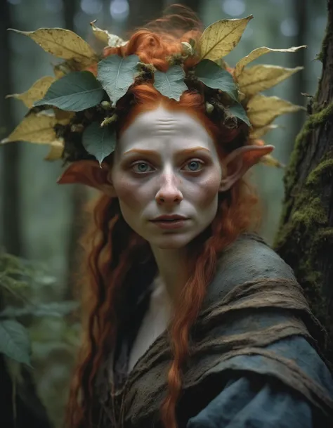 <lora:Wendy Froud Style:1> (wendy froud style), (cinematic movie still of a crying fat redhead elegant elf woman, wearing petals bright fireflies:1.2),
BREAK (standing in a minnesota north shore forest:1.2), 8k UHD, detail, (backlit:1.1) (sharp focus:1.2), Dark Crystal style, dark fantasy