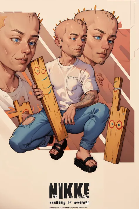(masterpiece, best quality, absurdres, 4k, aesthetic, detailed, intricate),IncrsNikkeProfile, jonny2x4,bald, white shirt, pants, sandals, full body, zoom layer, plank,still life,, one knee <lora:NikkeProfile:1> <lora:Jonny2x4_v308v106:0.8> <lora:Plank:0.9>