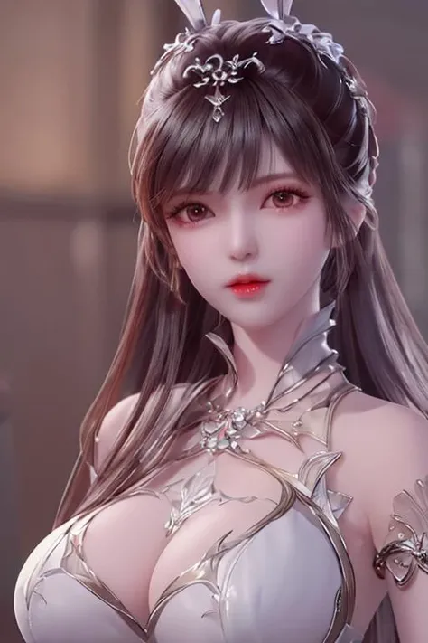 1girl, (upon body:1.3), hair ornament, necklace, jewelry, long hair, earrings, highres, hair ribbon,(Beautiful face:1.2),detailed beautiful eyes,(huge breasts :1.3), skinny body,shiny skin,Slim waist,(8k_wallpaper), Intricate and refined delicate details,Chinese clothes,toned abs,detached sleeves,,xiaowu, <lora:xiaowu:0.9>
