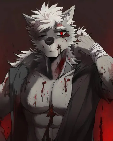 1boy,furry,zombie,blood