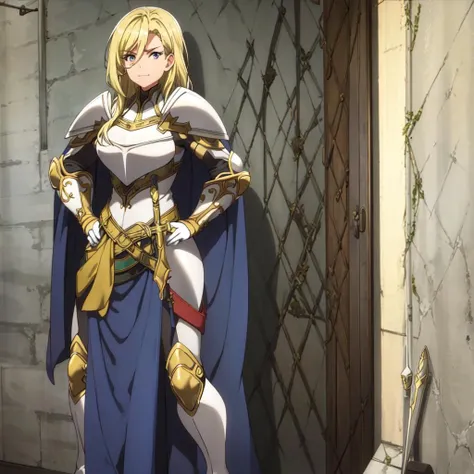 1female_knight, full body, armor, braid, highly detailed face, best quality, breastplate, cape, shoulder armor, detailed background