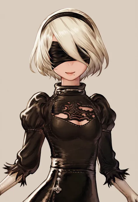 score_9_up score_8_up score_7_up, 1girl, yorha no. 2 type b, black blindfold, smile
<lora:yoshida_akihiko_style_pony_d16:1>