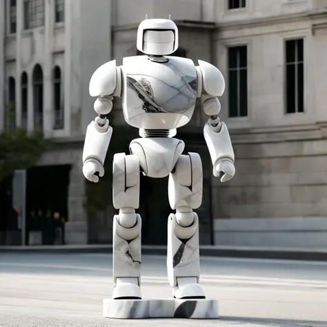 a (marblecarvingcd, marble, white:1.2, shiny:1.2) armored robot, (solo:1.2), standing in street, <lora:marblecarvingcd-000012:0.7>, no humans, high quality, realistic, photorealistic, masterpiece, long-focus, (outdoors, cityscape),