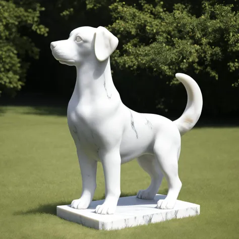 a (marblecarvingcd, marble, white:1.2, shiny:1.2) dog, (solo:1.2), standing in lawn, <lora:marblecarvingcd-000012:0.8>, no humans, high quality, realistic, photorealistic, masterpiece, long-focus, (outdoors),