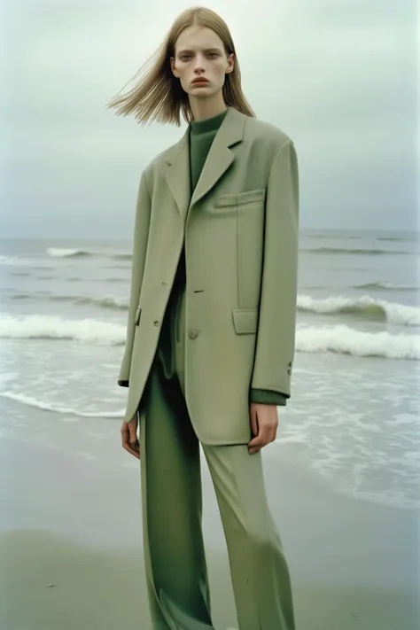 <lora:Nadav Kander Style:1>Nadav Kander Style - a highly detailed high definition photo of Jil Sander 90s campaign a model emotionally posing on the empty seashore