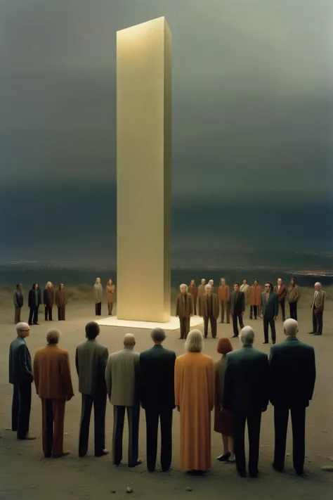 <lora:Nadav Kander Style:1>Nadav Kander Style - people surrounding a large illuminated monolith. Alex Prager. Andreas Gursky. Todd Hido. David LaChappelle.