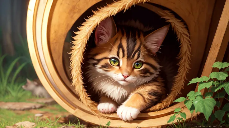 best quality, masterpiece, cinematic, realistic, grotto, kitten, (furry artwork from e621, detailed fur), massive eyes