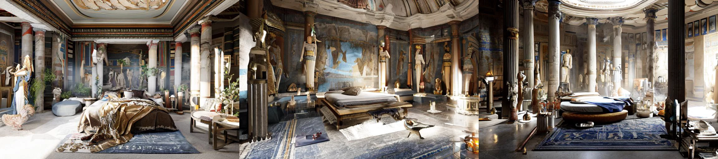 (otherworldly, otherworldly atmosphere, otherworldly appearance), highly insanely detailed, masterpiece, top quality, best quality, highres, 4k, 8k, RAW photo, ((ancient egyptian theme:1.2)), Hong Kong structure, structure, 
(mystical theme), mystical gatmosphere, arcane sanctuaries, otherwordly aura, 
(long_hair, long hair, random colors hair, glowing hair, hair over one eye, long messy hair), 
(eyelashes, eyeliner, eyeshadow, eyelashes, long eyelashes), 
collar, earrings, jewelry, necklace, armlet, 
tentacle, (underwater), nsfw, 
Homestay, Resort, (Guest House:1.1), 
building, structure, swirling energy, 
action pose, 
drunk, 
high-heels, 
reflection, reflective floor, 
shawl, 
abandoned building, shopping mall, overgrown with vegetation, [volumetric fog], cinematic lighting, colorful, colourful, 
belly bottom, erotic lingerie, 
((dune)), steep, sandhills, 
HDR, ((photorealistic)), professional light, cinematic lighting, fashion photography, ambient lighting, face lighting, <lora:detail_slider_v4:1>, Fantasy picture, OverallDetail, ancient roman room with a statue and candles in it and a bed in the middle of the room with a blue blanket on it and a blue blanket on the floor, RomInt, <lora:RomanInterior-10:0.8>, epiCPhoto, (fantasy world)