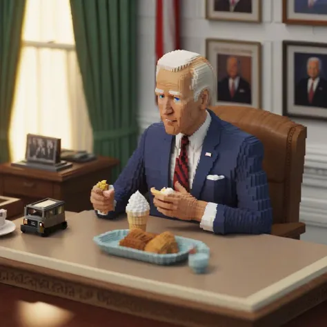 ((voxel style)), joe biden eating ice cream, oval office in the background, extremely detailed, natural lighting, film grain <lora:last:1>