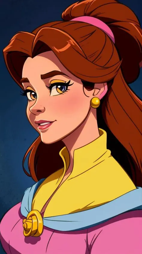 face and bust portrait of Belle and the Beast, disney cartoon style, high quality