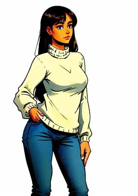 1girl,sweater,jeans,white background,sexual posture,<lora:ComiDusk:1>,<lora:contrast_slider_v10:1>,