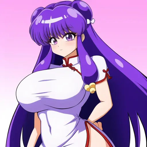 <lora:ShanpuuRanma:.7>, ShanpuuRanma, purple_hair, big_breasts, hair_bell, china_dress