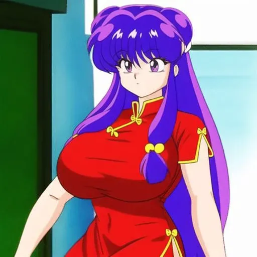 <lora:ShanpuuRanma:.7>, ShanpuuRanma, purple_hair, big_breasts, hair_bell, china_dress