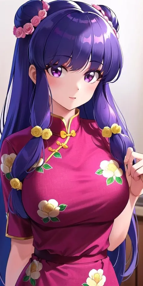 <lora:ShanpuuRanmaV2:0.7> shanpuuranma, large_breasts, standing, solo, Chinese_Clothes_Floral_Print_SMP, masterpiece, best quality, detailed face, detailed eyes, highres,