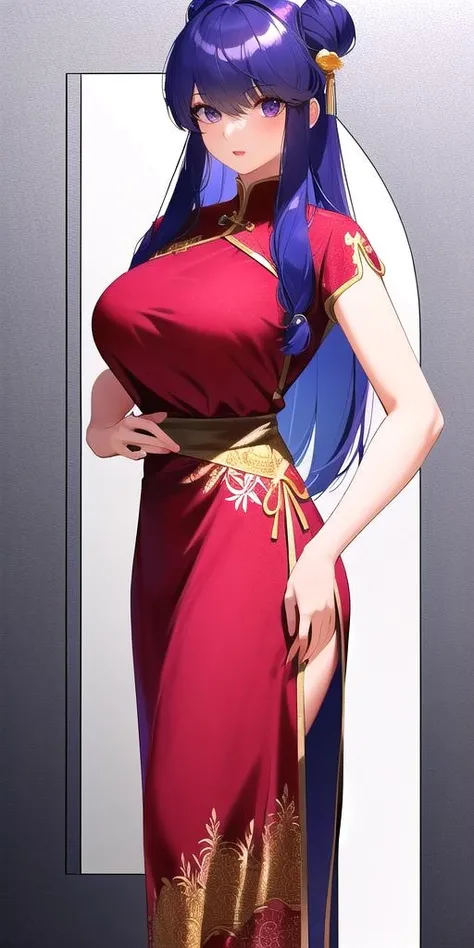<lora:ShanpuuRanmaV2:0.7> shanpuuranma, large_breasts, standing, solo, china_dress_red_SMP, masterpiece, best quality, detailed face, detailed eyes, highres,