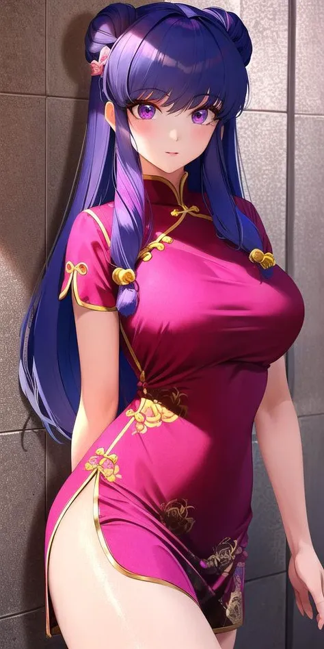 <lora:ShanpuuRanmaV2:0.7> shanpuuranma, large_breasts, standing, solo, short_dress_pink_smp, china dress,, masterpiece, best quality, detailed face, detailed eyes, highres,