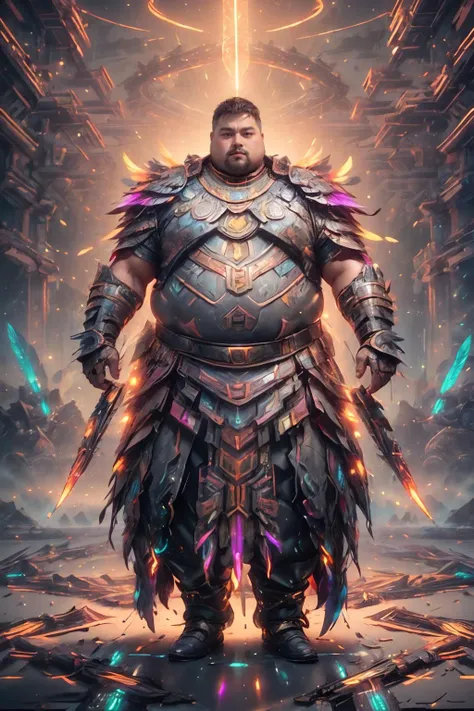 (Realistic),masterpiece,best quality,cinematic lighting,natural shadow,Jib Shot,full body,looking at viewer,
r1ge,(1man,photo of a fat man),Taper cut,azt3ch,aztec,science fiction,neon light,mechanical,feathers,knight armor,
<lora:weight_slider_v2:3>,<lora:muscle_slider_v1:-1>,
<lora:add_detail:1>,<lora:æ³å
:0.3>,<lora:Clothing - Aztech Armor:1>,<lora:r1ge - AnimeRage:0.3>,glowing,aura,energy,beam,flying debris,