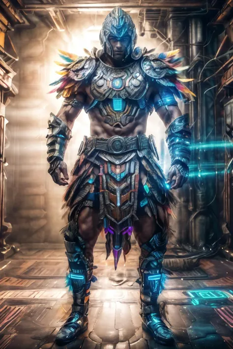 (Realistic),masterpiece,best quality,cinematic lighting,natural shadow,Tilt Shot,full body,
(1man,photo of a man),Taper cut,azt3ch,aztec,science fiction,neon light,mechanical,feathers,knight armor,
<lora:weight_slider_v2:0.5>,<lora:muscle_slider_v1:2>,
<lora:add_detail:1>,<lora:æ³å
:0.3>,<lora:Clothing - Aztech Armor:1>,