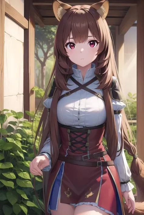 raphtalia, <lora:raphtalia-lora-nochekaiser:1>,
raphtalia, animal ears, brown hair, long hair, raccoon ears, raccoon girl, raccoon tail, (red eyes:1.5), tail,
BREAK arm garter, belt, brown belt, brown dress, dress, juliet sleeves, long sleeves, puffy sleeves, short dress,
BREAK looking at viewer,
BREAK outdoors, forest, nature, sun, sky, (cowboy shot:1.5),
BREAK <lyco:GoodHands-beta2:1>, (masterpiece:1.2), best quality, high resolution, unity 8k wallpaper, (illustration:0.8), (beautiful detailed eyes:1.6), extremely detailed face, perfect lighting, extremely detailed CG, (perfect hands, perfect anatomy),