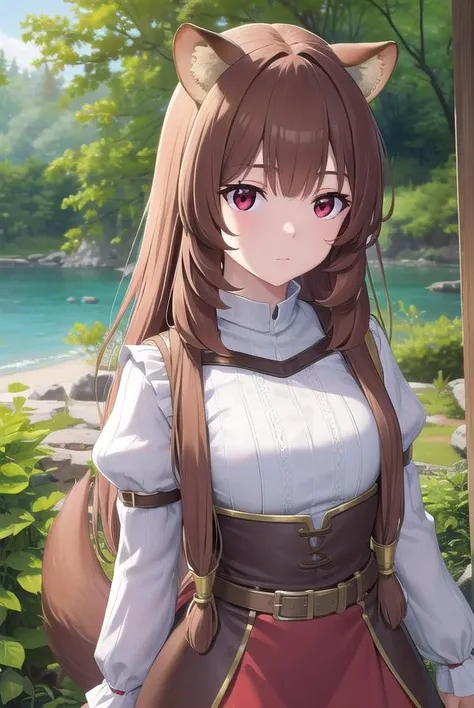 raphtalia, <lora:raphtalia-lora-nochekaiser:1>,
raphtalia, animal ears, brown hair, long hair, raccoon ears, raccoon girl, raccoon tail, (red eyes:1.5), tail,
BREAK arm garter, belt, brown belt, brown dress, dress, juliet sleeves, long sleeves, puffy sleeves, short dress,
BREAK looking at viewer,
BREAK outdoors, forest, nature, sun, sky, (cowboy shot:1.5),
BREAK <lyco:GoodHands-beta2:1>, (masterpiece:1.2), best quality, high resolution, unity 8k wallpaper, (illustration:0.8), (beautiful detailed eyes:1.6), extremely detailed face, perfect lighting, extremely detailed CG, (perfect hands, perfect anatomy),