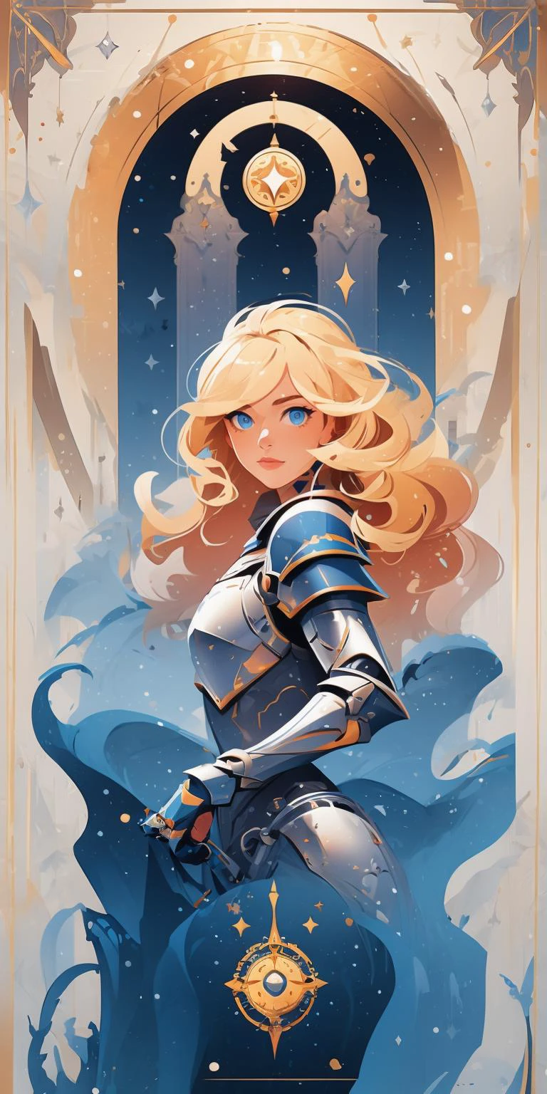 vector art style ,Malin Akerman,blue eyes,blonde curly hair,silver knight ,metallic arm,gauntlets, tarot, symmetry, from front
<lora:MW_ä¸å£èæå¹³æç»v11:1>