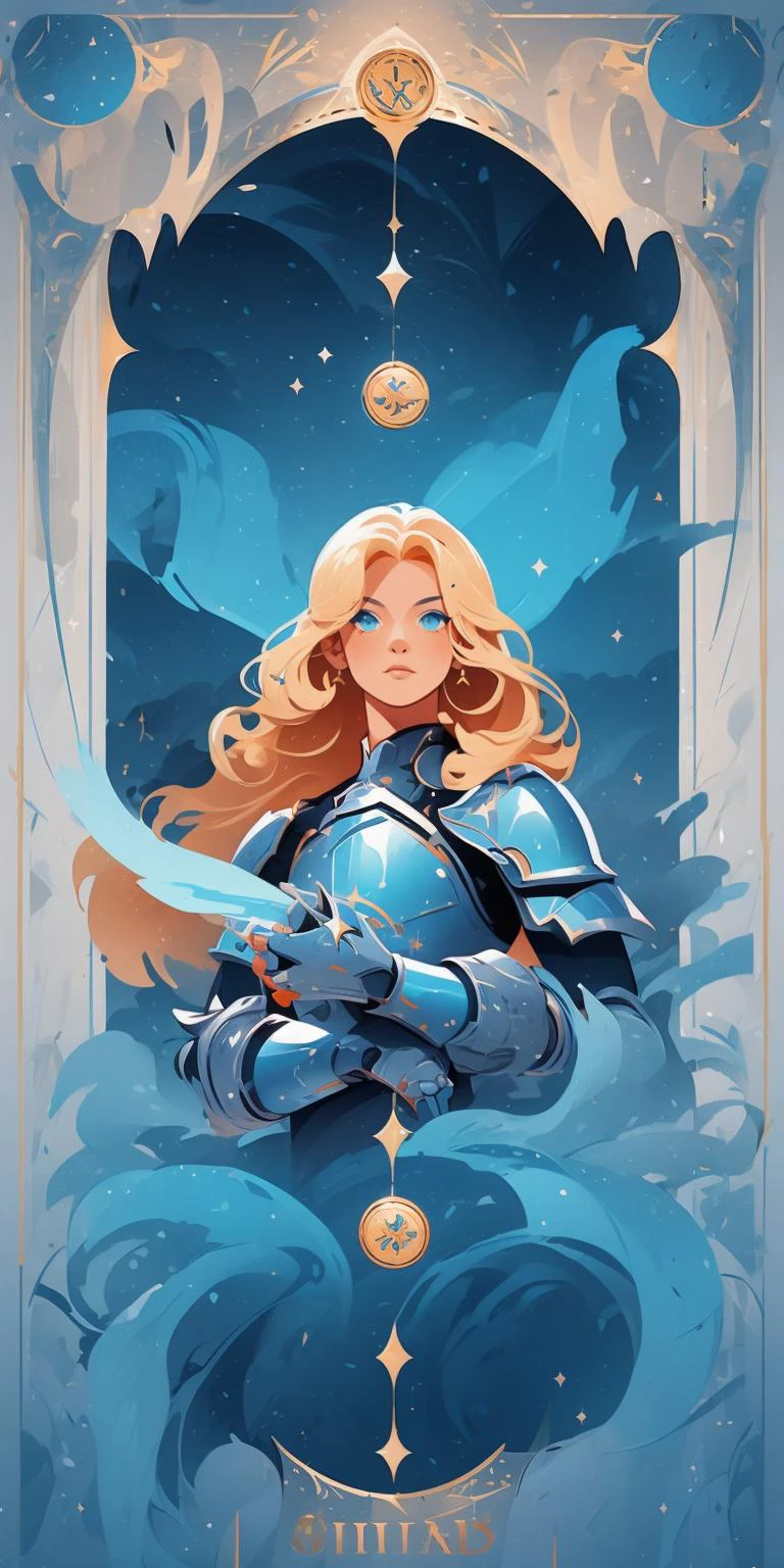 vector art style, (solo:1.2), green and blue theme ,blue eyes,blonde curly hair,silver knight ,metallic arm,gauntlets, tarot, symmetry, from front
<lora:MW_ä¸å£èæå¹³æç»v11:1>