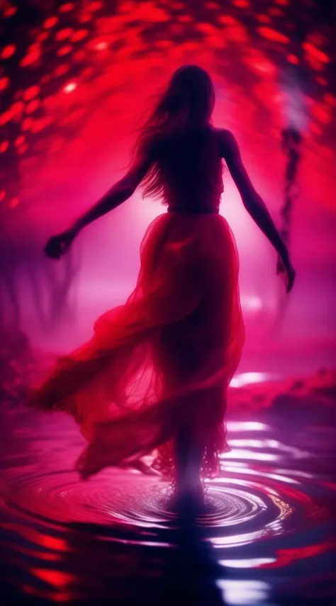 povdanc dances while holding hands, bokeh, in the depths of the red, a dark and mysterious world unfolds, where a surreal death girl with eyes of liquid gold wanders, lost in the black enigmatic dreamscape surrealistic, cinematic <lora:povdanc:1>