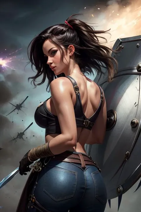 a profestional picutre of dt1pper , with Athletic-Voluptuous - A fit and curvy body with athletic features. , 1girl, musketter, <lora:ARWAMusketeerDress:0.7> musketeerdress, outfit, <lora:NecromancyAI:1.2> necromancyai Defensive Shield Wall: Description: In a tight formation with comrades, the character stands with their shield raised to shoulder height. They angle the shield slightly to overlap with their neighbor's shield, creating a protective barrier. Their weapon is held at the ready behind the shield, prepared to strike at any moment. Their expression is focused and determined, ready to repel an enemy advance. , camera angle from behind and focus on upper body, photorealism,unreal 5 daz,perfectly drawed hands,perfectly drawed face,perfect body,extremely detailed artgerm greg rutkowski greg,((ultrasharp)),((masterpiece)),((best quality)),((ultradetailed)),((intricated details)),ultradetailed character,detailed face,intricated face details,<lyco:GoodHands-beta2:1>,extremaly detailed background,perfectly detailed face,character focus,intricated details of face,fFaceDetail <lora:add_detail:0.7> ultra realistic,32k,RAW photo,(high detailed skin:1.2),8k uhd,dslr,soft lighting,high quality,film grain, beautiful and aesthetic,extremely detailed sophie mshn_krystalsteal