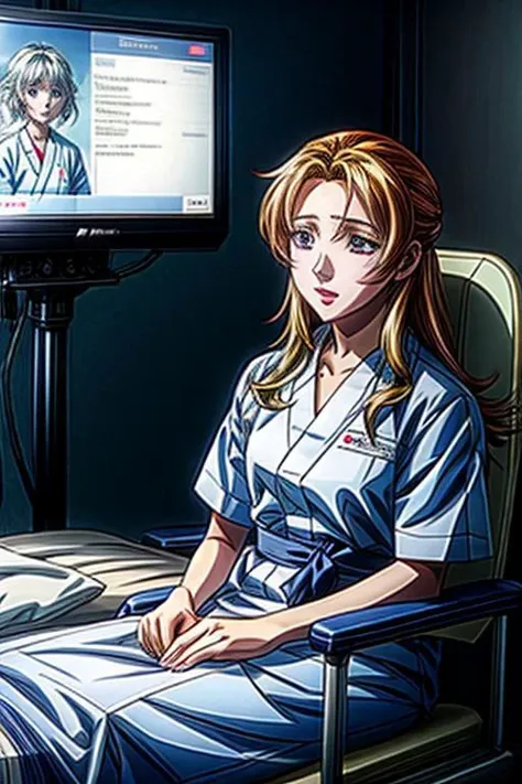 (high quality) (masterpiece) A scene of an anime girl with a patient gown in the hospital, emotional scene, various scene.