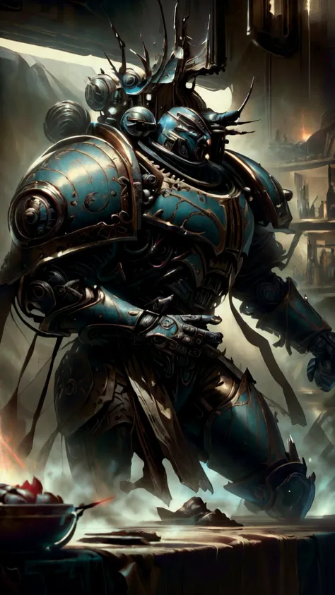 a profestional picutre of 1man, <lora:thousandsons:0.7>thousandsons, armor, shoulder armor, holding, weapon, helmet, cape, pauldrons, gauntlets, full armor , <lora:NightmarishAIv2:1.2> nightmarishai Tavern Brawler's Boast: Description: In a bustling tavern, the brawler stands on a table, arms raised in a triumphant pose. Their allies cheer them on as they boast of their legendary feats. A tankard of ale is clutched in one hand, and their laughter echoes through the establishment. , camera angle from above and focus on full body, photorealism,unreal 5 daz,perfectly drawed hands,perfectly drawed face,perfect body,extremely detailed artgerm greg rutkowski greg,((ultrasharp)),((masterpiece)),((best quality)),((ultradetailed)),((intricated details)),ultradetailed character,detailed face,intricated face details,<lyco:GoodHands-beta2:1>,extremaly detailed background,perfectly detailed face,character focus,intricated details of face,fFaceDetail <lora:add_detail:0.7> ultra realistic,32k,RAW photo,(high detailed skin:1.2),8k uhd,dslr,soft lighting,high quality,film grain, beautiful and aesthetic,extremely detailed