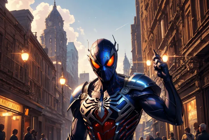 <lora:armspiderverse_v1-000007:1> armspiderverse, spidersuit
masterpiece, best quality, intricate details, highly detailed raw photography, Cell Animation, soft focus, Real-Time Ray Tracing, cinematic lighting, large-scale, 8k-perfect-octane, , f/1.4, Shutter Speed 1/4 sec, ISO25600, White Balance Tungsten, Exposure Compensation "+0.5 EV", Aperture Priority Shooting Mode, Symmetry and Balance, focus Mode Single, Evaluative Metering, from below
1boy, classic bodysuit, armor, helmet, Arms raised in victory or celebration, glowing eyes, perfect sharp eyes, sharp focus, spider web print
beach, art by Neil Gaiman