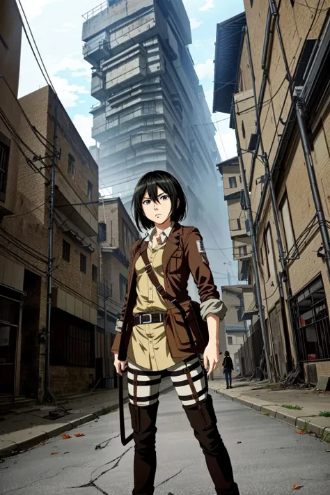 masterpiece of anime, best cinema quality, volumetric lighting and shadows
1girl, mikasa from attack on titan, Hajime Isayama style
city of attack on titan background