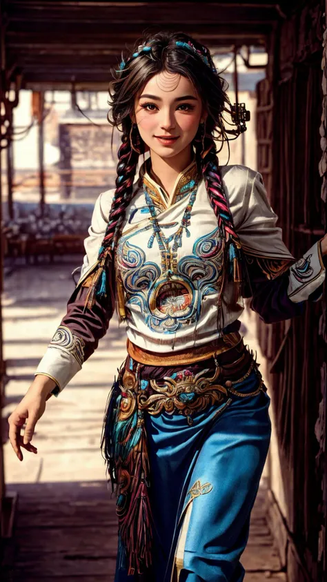 a profestional picutre of 1man, <lora:tibet:0.7> tibet, outfit traditional, , <lora:CyberPunkAI:1.2> cyberpunkai Joyful Cartwheel: Executing a cartwheel with a burst of energy, they twist their body in the air and land gracefully. Their laughter rings out, and their face is illuminated with delight. , camera angle wide shot and focus on full body, photorealism,unreal 5 daz,perfectly drawed hands,perfectly drawed face,perfect body,extremely detailed artgerm greg rutkowski greg,((ultrasharp)),((masterpiece)),((best quality)),((ultradetailed)),((intricated details)),ultradetailed character,detailed face,intricated face details,<lyco:GoodHands-beta2:1>,extremaly detailed background,perfectly detailed face,character focus,intricated details of face,fFaceDetail <lora:add_detail:0.7> ultra realistic,32k,RAW photo,(high detailed skin:1.2),8k uhd,dslr,soft lighting,high quality,film grain, beautiful and aesthetic,extremely detailed