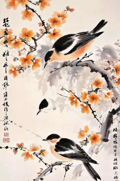 chinese ink painting, traditional media, liujiyou, bird, branch, flower, no human <lora:liujiyou-SDXL:0.8>