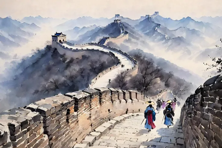 chinese ink painting, traditional media, liujiyou, great wall, mountain <lora:liujiyou-SDXL:0.8>