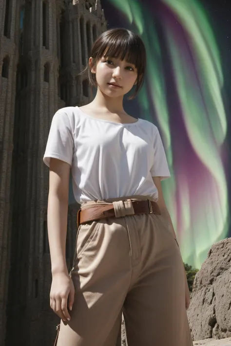 1girl, [ (art by CLAMP:1.2) and (Danh VÃµ:0.9) and (Reginald Marsh:1.3) and (George Clausen:1.1) ::13], fantasy art, grand Fractal, crowded foliage and Oort cloud in background, concept art, birds-eye-view shot of a Warm Preposterous midweight Inca ([Gabriella:Aurora:1]:1.3) , she is Standing at a Sagrada Familia, ð¤, she is feeling very angry, she is Watching cinema, dressed in a very Mundane [High-waisted shorts and off-the-shoulder top:Culottes and tucked-in t-shirt:1], The Off-the-shoulder dress and sandals has a small Leather straps, Gabriella has Undercut hairstyle, she has a Lyrical Bulgarian electric purple Belt, amulet, Stars in the sky, Bokeh, Maximalist, Flustered, Cartelcore, Moonlit, L USM, two colors, key visual, Charcoal dust particles, highly detailed face, most flawless in the world, unreal engine, artstation