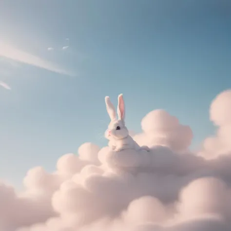 clouds, A bunny hopping through a cloud <lora:Clouds:0.6>