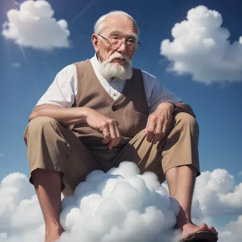 a wholesomegrandpas photo sitting on a cloud <lora:Clouds:0.3>