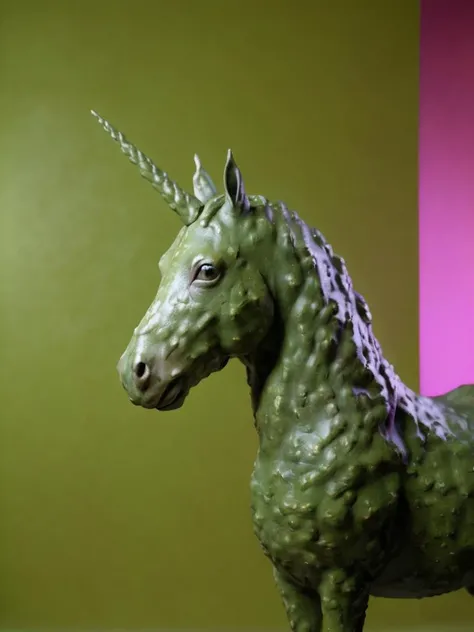 concept art, shot from side of a Unicorn, surreal, studio lighting, Psychedelic background, <lora:avocado_skin:1> avocado skin