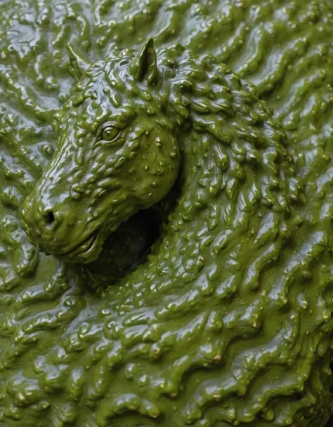 avocado skin, A turbulent wave with a mane of foam that forms the shape of a horse's head. Process art inspired by the work of Elaine Duillo.