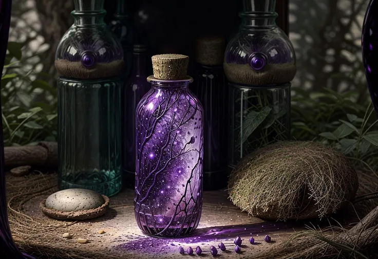 beautiful scenery nature glass bottle landscape, purple galaxy bottle