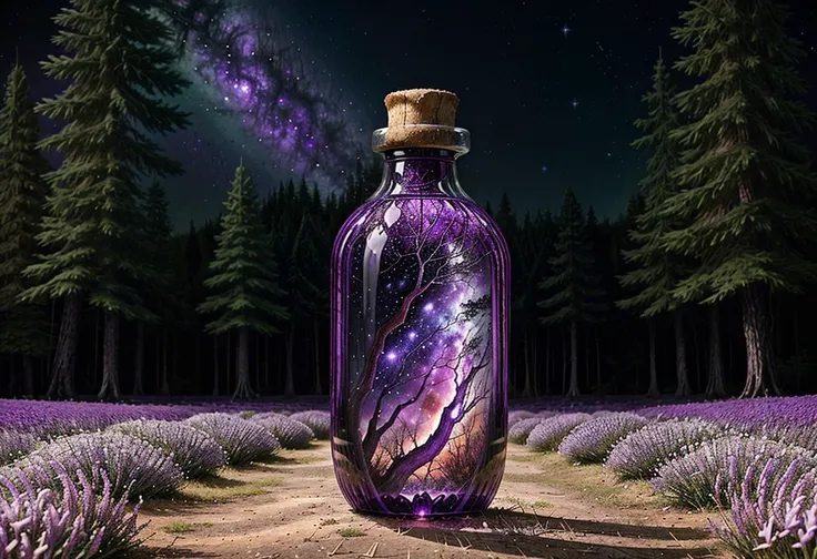 beautiful scenery nature glass bottle landscape, purple galaxy bottle