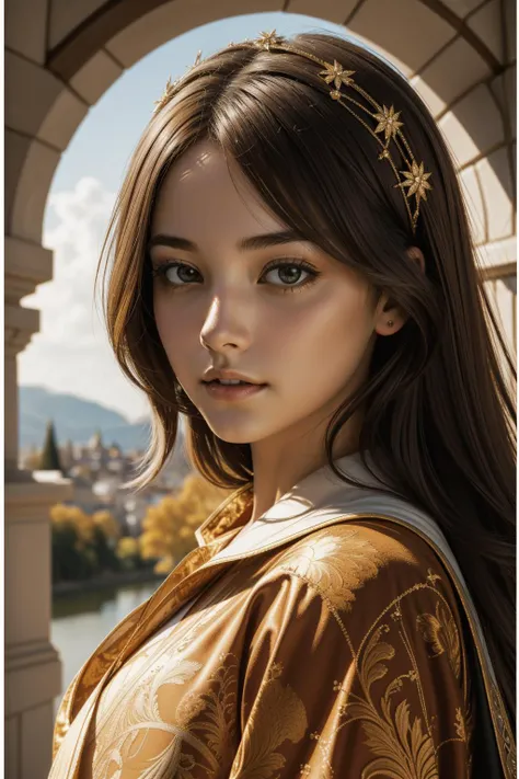 1girl, magnificent chiaroscuro technique on, spring hillside with River stone, Rule of Thirds, Aerial View of a Sultans Refined ("In the tapestry of introspection, we delve into the depths of our being, unraveling the mysteries of self.":1.3) , background is Affectionate Research facility, Fall, horizon-centered, Magic Realism, Fairy-Tale, Heidelberg School, spotlight, Depth of field 270mm, Monochromatic deep orange filter, DayGlo yellow explosions, halftone texture, hyperdetailed, 64K, gorgeous