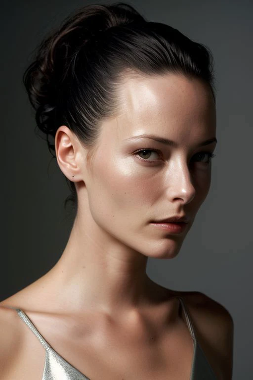 (CR-Ameli4Cooke-jjonahjameson:0.9), photo of woman, grey background, (undercut hair:1.0), (oiled shiny skin:1.0), (tilted angle shot:1.1),