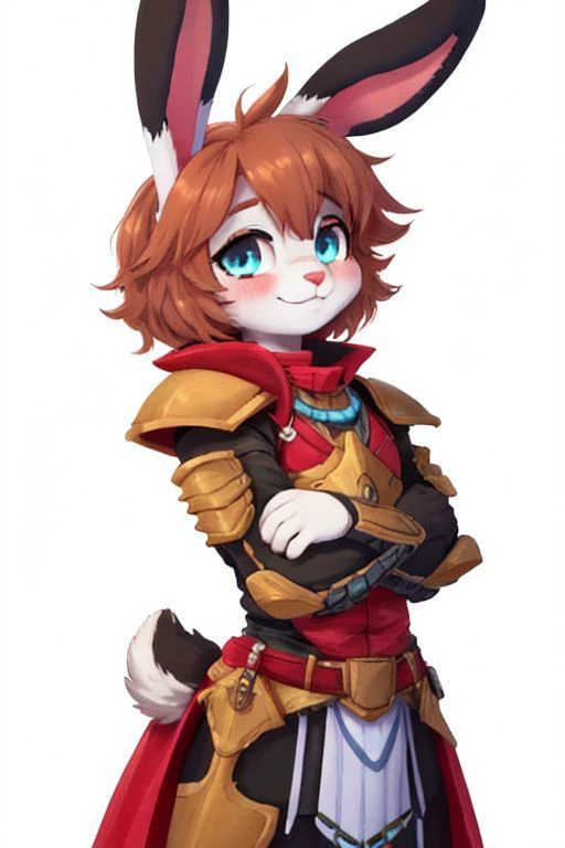 bunnyboy, boy, solo, adult, cute, highly detailed, fluffy, big eyes, beautiful, soft, ultra high quality octane render, copper fur, copper hair, floppy bunny ears, flat bunny ears, bunny ears down, light smile, blush, extra long floppy bunny ears, extra long flat bunny ears, extra long bunny ears down, armored uniform, index fingers together, upturned eyes, fidgeting,